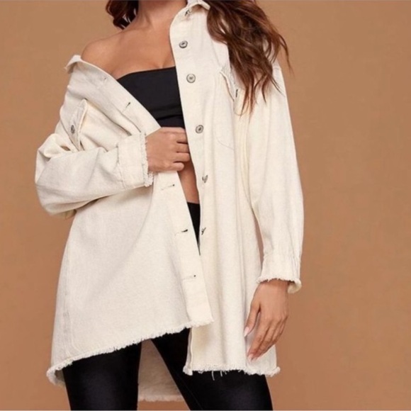 New Ivory Denim Button Down Oversized Shacket - Picture 3 of 8